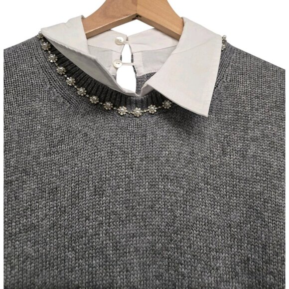 Cinq a Sept Womens Size Small Heather Gray Kiana Necklace  Dress Wool Blend - Picture 6 of 9